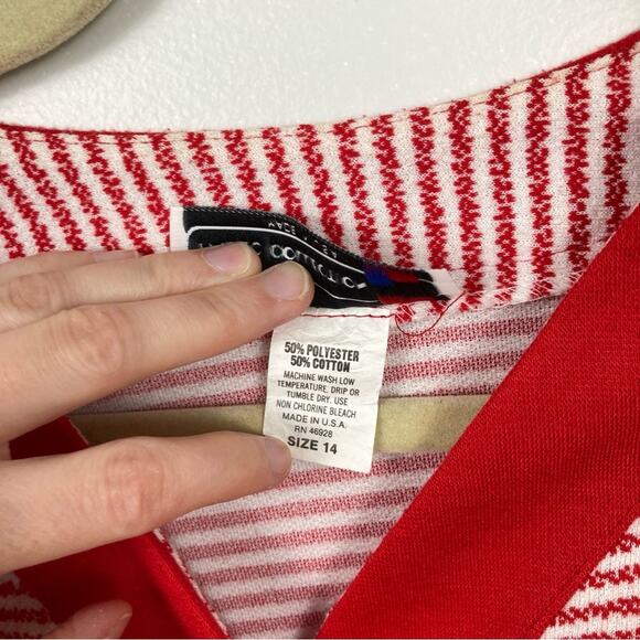 Vintage Womens L Red & White Striped Varsity Cardigan Preppy Nautical Coastal - Picture 9 of 11